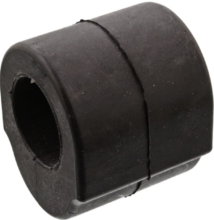 Black rubber split bushing with a hollow center, used as a vibration-damping mount in automotive suspension.