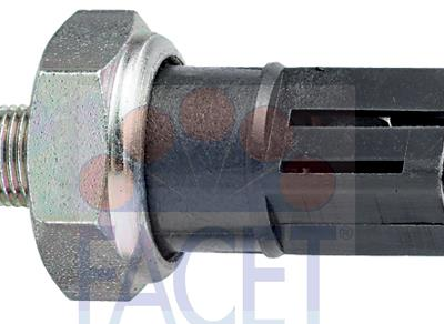 Threaded metal sensor with hex nut and black plastic, multi-slot electrical connector.