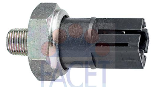 Threaded metal sensor with hex nut and black plastic, multi-slot electrical connector.