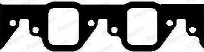 Long automotive gasket with five rectangular ports and bolt holes, used to seal a multi-cylinder intake/exhaust manifold.