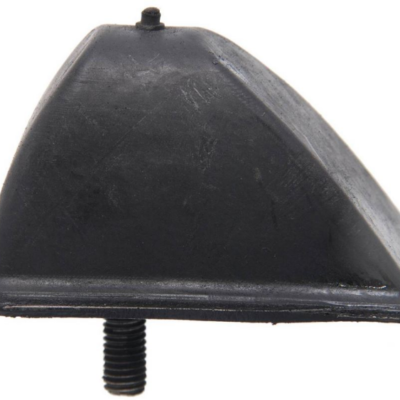 Black triangular plastic mounting block with a vertical threaded bolt protruding from the bottom