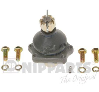 Automotive ball joint with mounting flange and four bolts with washers laid out nearby
