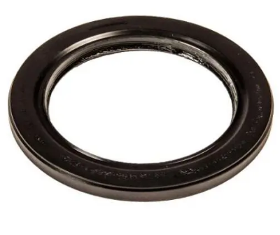 Black circular rubber oil seal with a metal inner lip, viewed from above on a white background