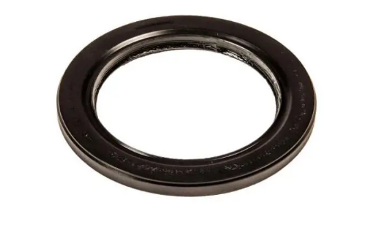 Black circular rubber oil seal with a metal inner lip, viewed from above on a white background