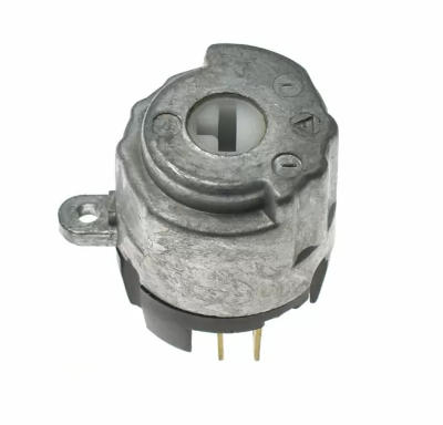 Metal rotary potentiometer with three PCB pins and mounting tab (electronic knob).