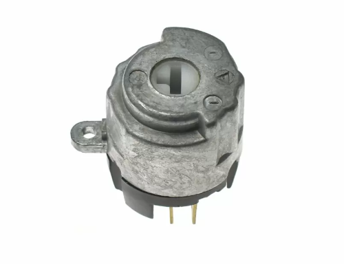 Metal rotary potentiometer with three PCB pins and mounting tab (electronic knob).