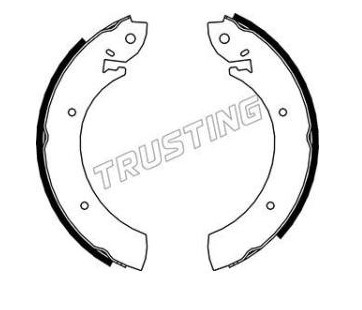 Graphic of two broken circular halves facing each other with the word TRUSTING across the center.