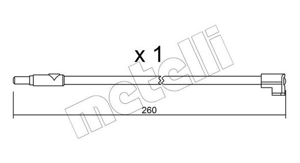 Technical drawing of a straight cable assembly, 260 mm long, with a plug on the left and a connector on the right, labeled x1.