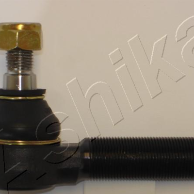 Automotive ball joint with a threaded stud and black rubber boot, shown from the side.
